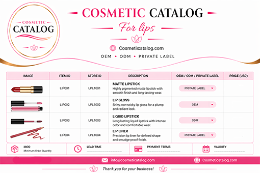 Lip Makeup Products for Sale | OEM Private Label Supplier | Cosmetics Catalog